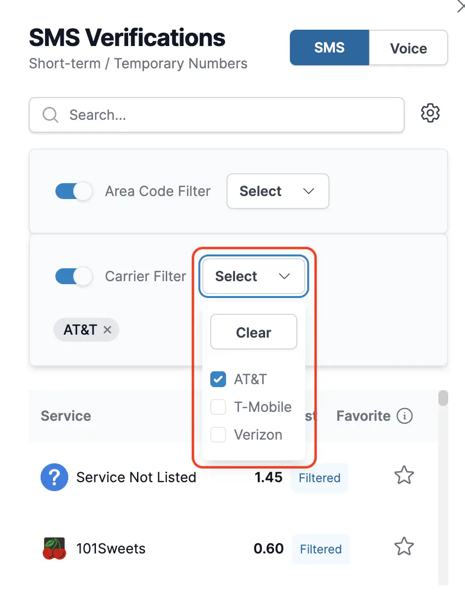 filtered with carrier select